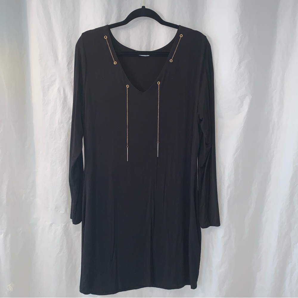 3XL Black long Sleeve Chain Neck Detail Bottlette Dress